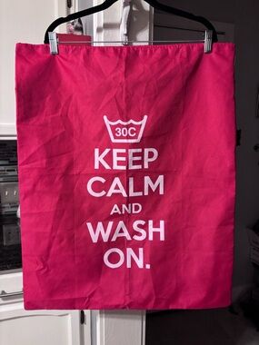 Red Keep Calm and Wash On drawstring Laundry Bag (free 2nd bag).